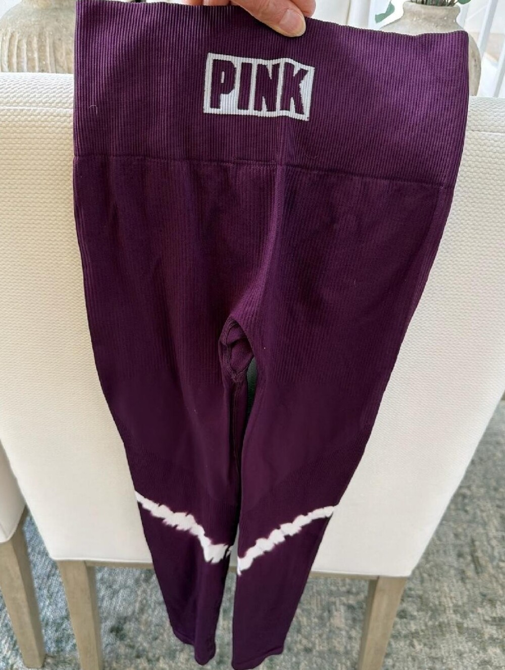 PINK Victoria's Secret Ribbed High Waist Leggings, XS, Purple w/ White Accents